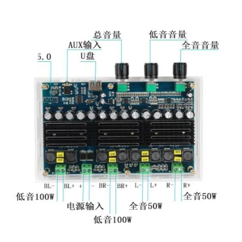 

Bluetooth5.0Digital Amplifier Four-Channel50W*2+100W*2HD Double Bass with ShellTPA3116D2