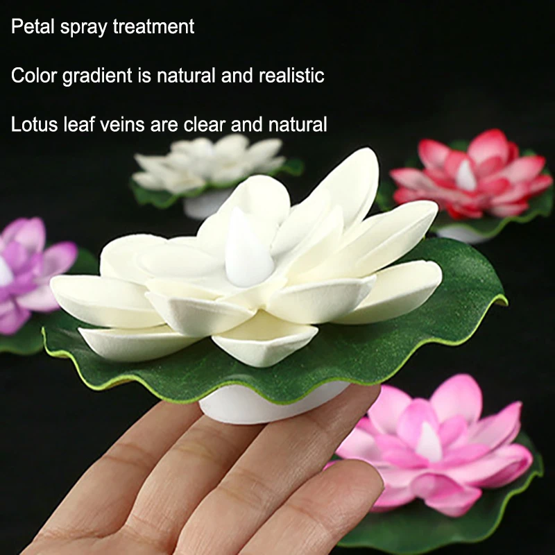 1PC Künstliche Schwimmende Lotus Nachtlicht 10cm Blume Lotus Lampe Wasserdichte Lichter Weihnachten Garten Pool Teich Brunnen Dekoration – Detail 10
