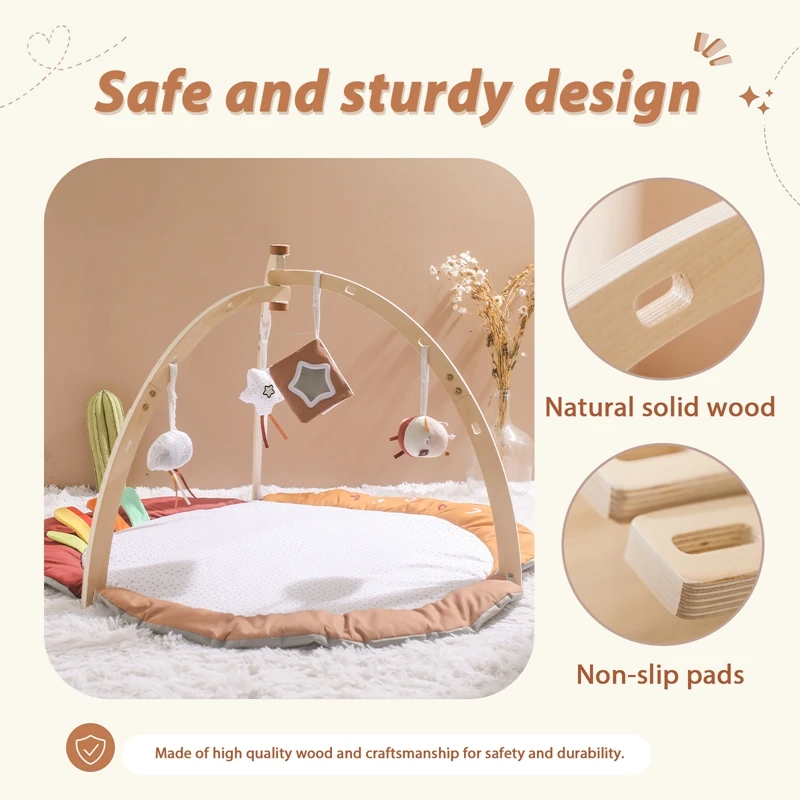 1 Set Baby Wooden Rattle Toy Triangle Baby Gym Soft Baby Floor Mat Mobile Hanging Sensory Toys Baby Room Decoration Newbaby Gift