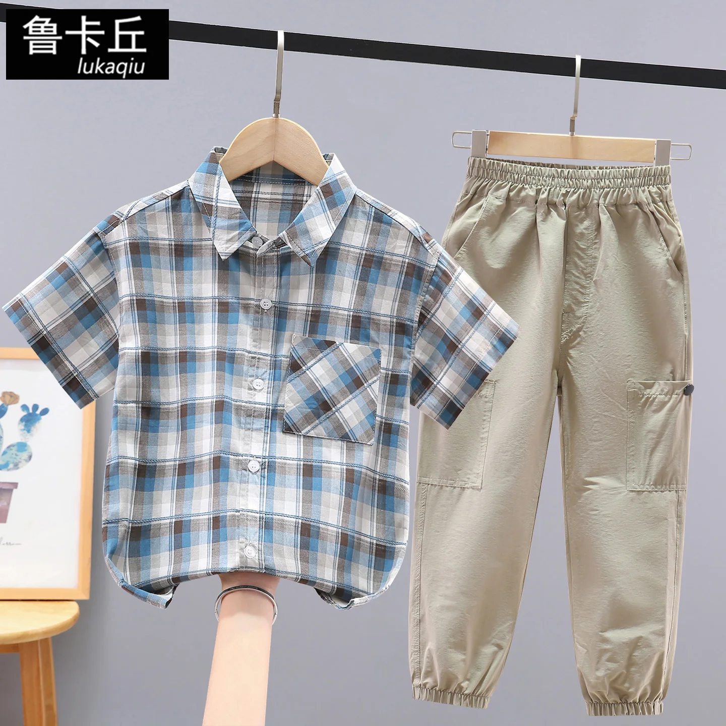 boys-summer-outfit-long-pants-set-thin-short-sleeve-shirt-two-piece-set-breathable-cotton-casual-wear-for-middle-and-large-ch