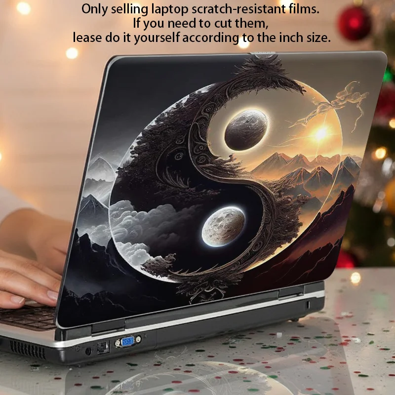 

Наклейки для ноутбуков | Дизайн с узором Инь и Ян, изображением гор и солнца, виниловая наклейка из ПВХ для ноутбуков 12/13/14/15/16 дюймов, совместимая с