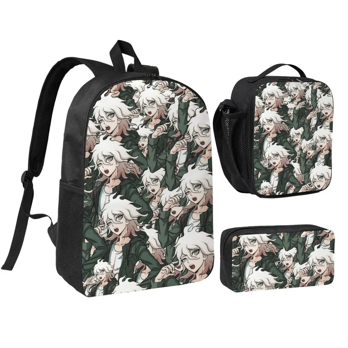 

Nagito Komaeda Gun Manga Danganronpa Game Backpack BookBag School Bag Laptop Shoulder Bags 3ps Insulated Lunch Bag Pencil Case