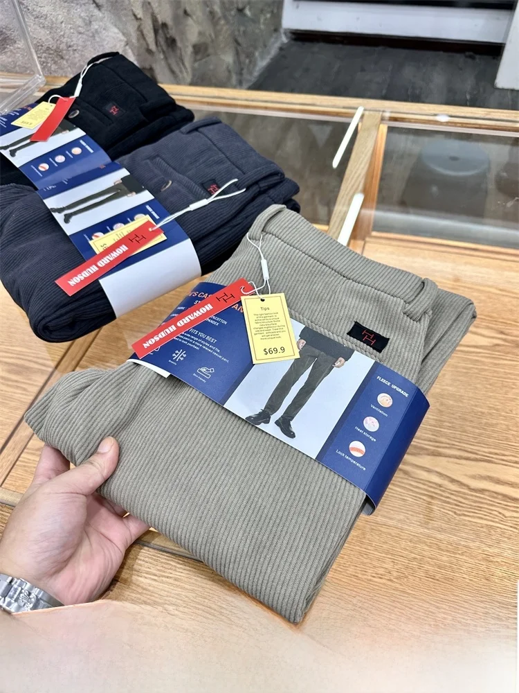 

Вельветовые мужские длинные брюки с талией в стиле ретро, теплые повседневные брюки на подкладке, американские брюки на осень-зиму, прямые брюки