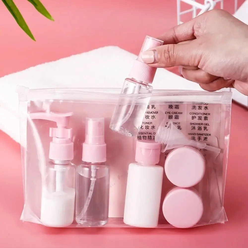 Kit di bottiglie da viaggio trasparenti contenitori cosmetici in plastica riutilizzabili portatili Sub Bottle contenitori da toilette a tenuta stagna Set Home