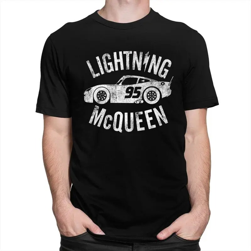 Lightning McQueen Tshirts Men Short Sleeve Summer T Shirt Urban Speed Racing Car T-shirts Fitted 100% Cotton Tees Apparel