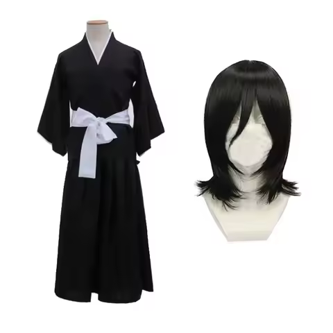 Anime BLEACH Cos Costume Kuchiki Rukia Shinigami Cosplay Costume Wig Set Halloween for Woman Men Clothes