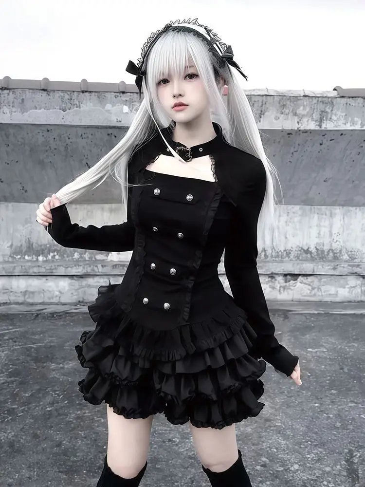 

Gothic Y2k Vintage 2 Piece Set Woman Streetwear Slim Fit Tops Casual Elegant Mini Skirt Lolita Elegant Spicy Girls Set