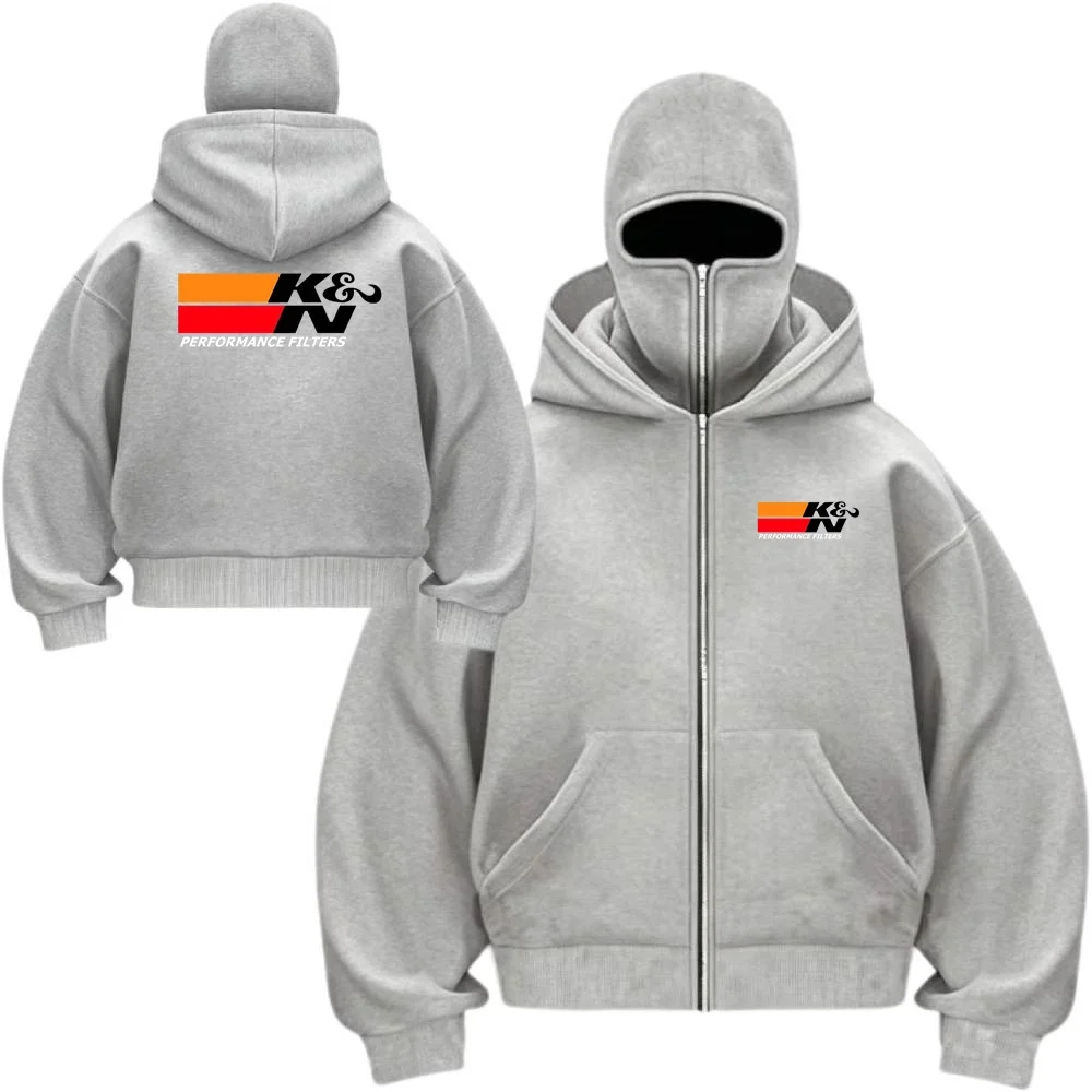 Fashionable Double Hood Sweatshirt K&N Performance Race Mens Coat Balaclava Y2K Gothic Mask Jacket Harajuku Youth Zipper Hoodies