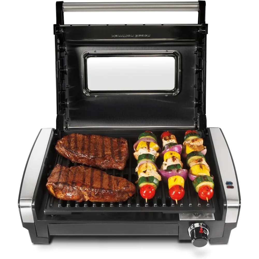 

Electric Indoor Searing Grill with Viewing Window & Adjustable Temperature Control to 450F, 118 sq. in. Surface Serves 6, PFAS-