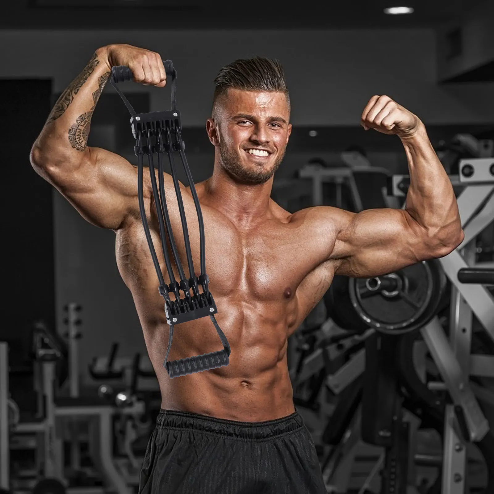 

1pc Adjustable Chest Expander Black Resistance Band For Muscle Training Fitness Stretcher Chest Workout Equipment Pull Belt Gym