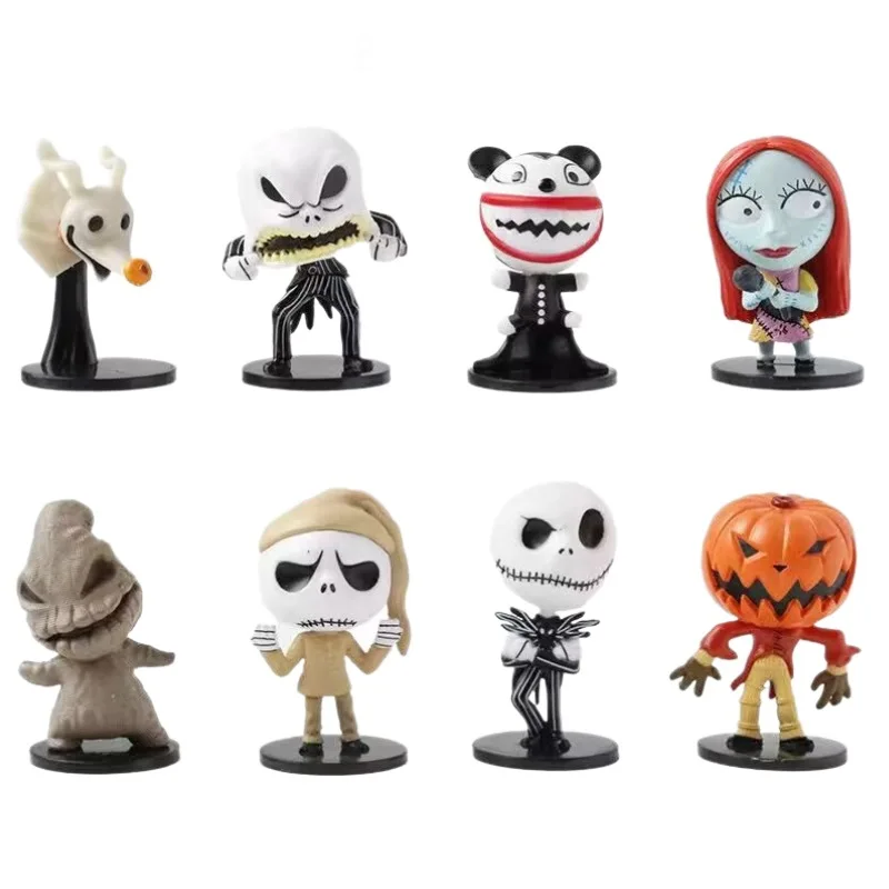 8 figuras de Pesadilla Antes de Navidad: Esqueleto Jack, Rey Calabaza, Muñeca de la Novia Jack, modelo de juguete, adorno, regalo, dibujos animados