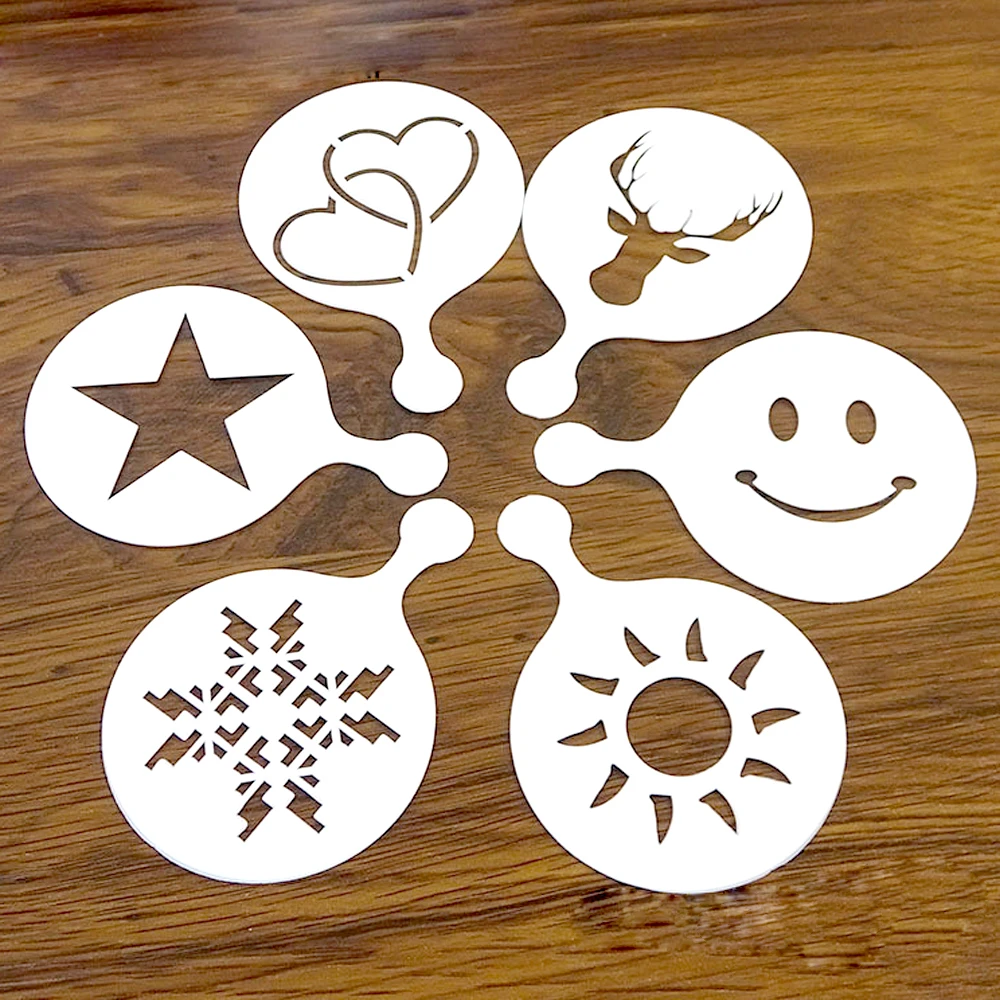 Reusable Mold Coffee Milk Cake Cupcake Stencil Template Coffee Barista Cappuccino Template Strew Pad Duster Spray Tools 13 Type