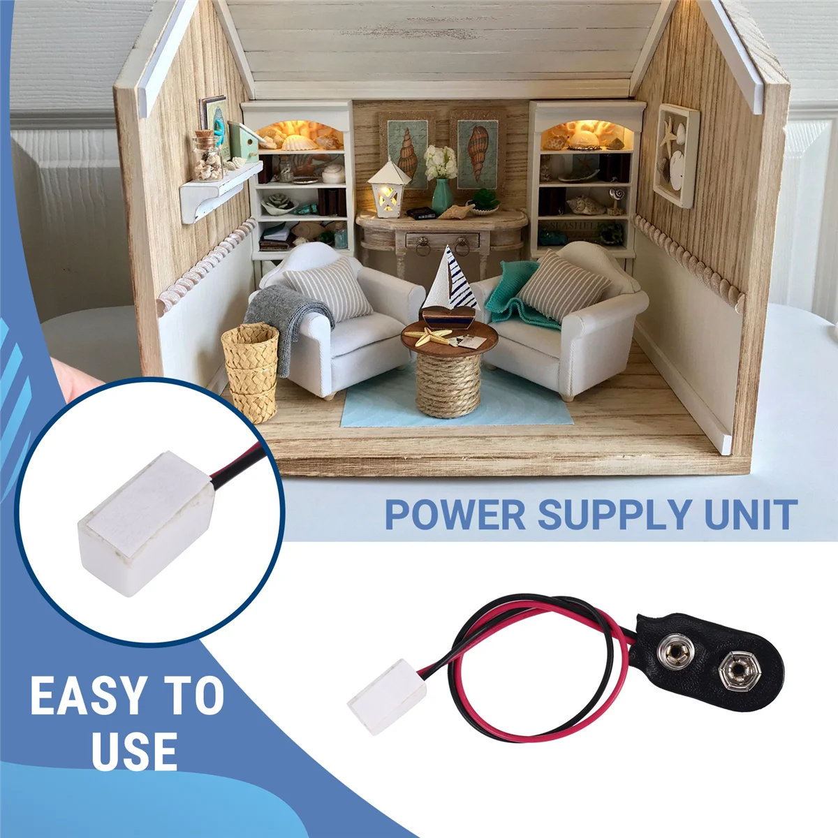 Миниатюрный аккумуляторный разъем 9 В для кукольного домика BISMZ с проводом и одной розеткой LA005