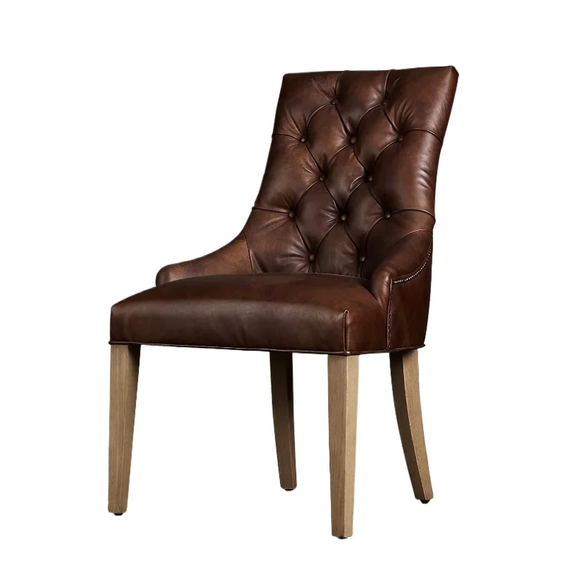 

Furniture Light Luxury Leather Office Chair French Country Retro Solid Wood Dining Chair American Simple Book Chair