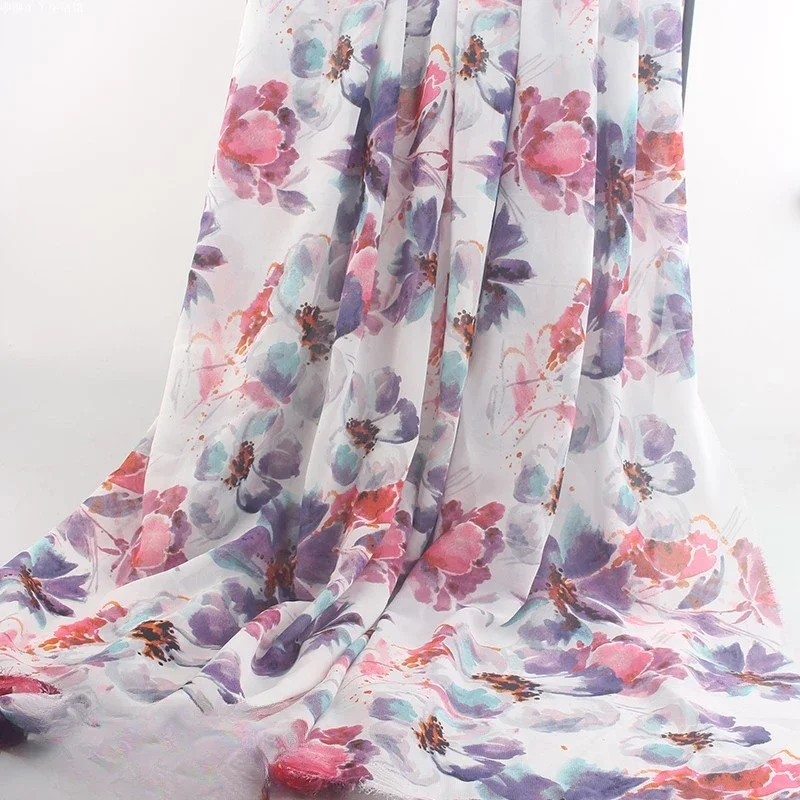 100x150cm Soft Semi Transparent Gradient Printing Fabric Chiffon Fabric Scarves Hanfu Sheer Dress Skirt Mesh Veil DIY Fabrics