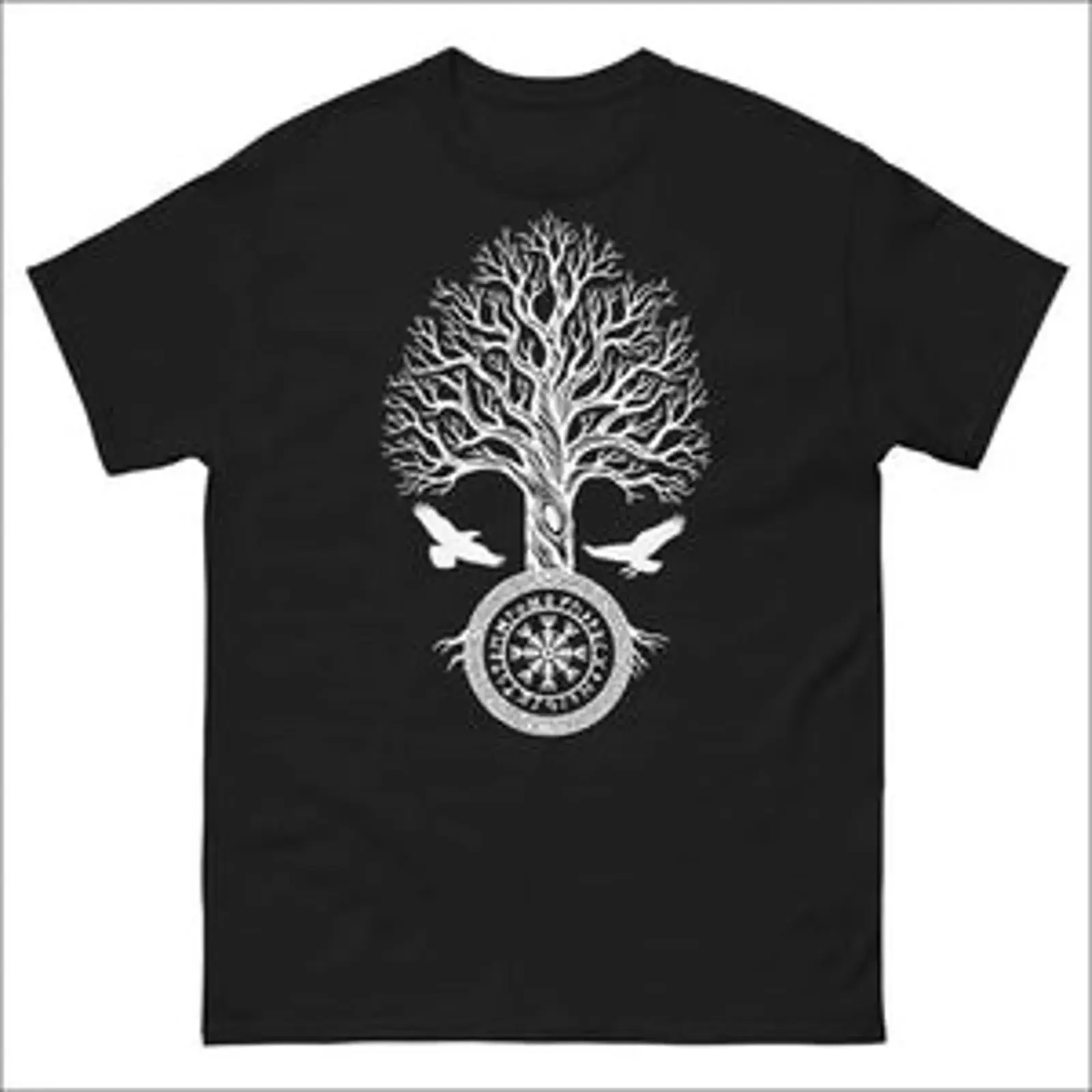 T-shirt Yggdrasil avec Helm Of Awe, noir et bleu marine, Northlord vintage, streetwear unisexe, vêtements de créateur élégants