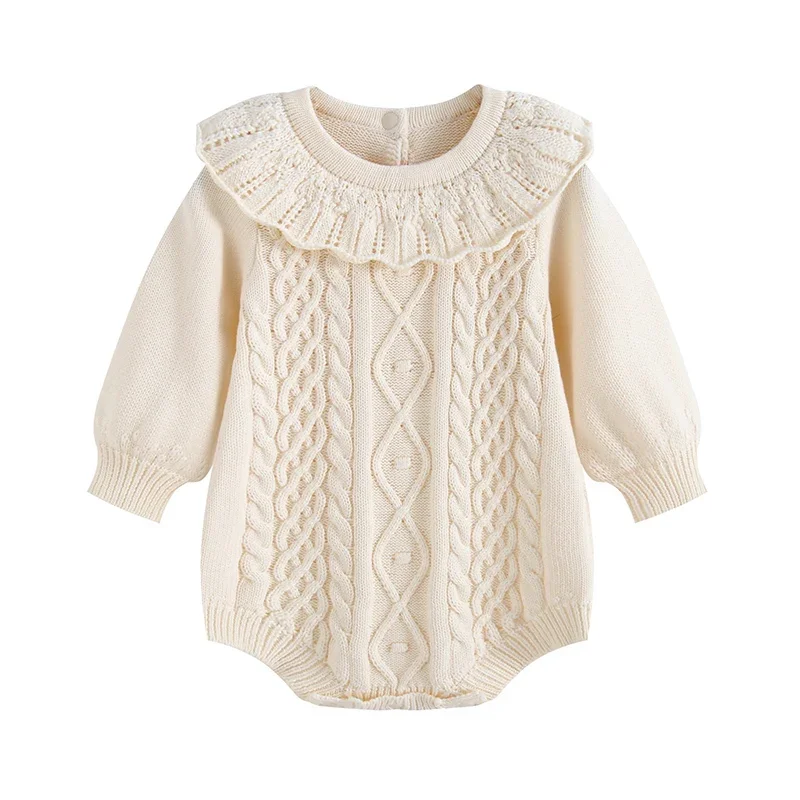 ربيع جديد 2026 0-24 متر طفل رضيع فتاة محبوك رومبير بأكمام طويلة بلون الكورية نمط تسلق دعوى طفل محبوك الملابس