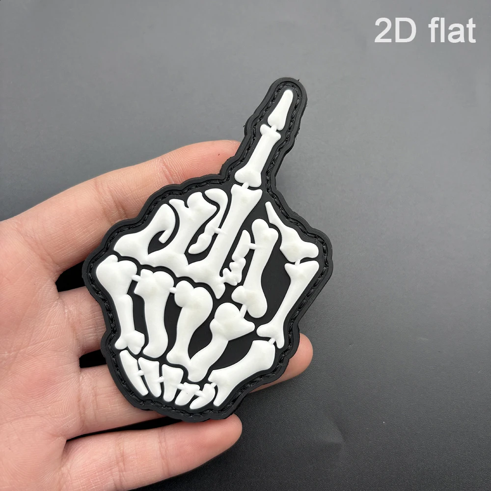 Skull hand gesture cartoon design 2D flat PVC patch 1PC with built-in glow-in-the-dark effect, magic patch with free rough side, rich details, soft texture, does not damage various fabrics, suitable for cycling, bag decoration, and arm patches