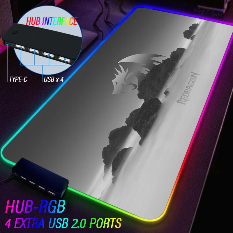 Imagem -03 - Evil Dragon Extensible Mouse Pad Luminous Esports Mousepad Toalha de Mesa Rgb Tapete Antiderrapante Tecido 4port Hub Usb 90x40cm