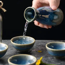 Japanese Vintage Sake Pot Kiln Change Blue Ceramic Wine Cup Home Shochu Wine Dispenser Sushi Restaurant Drinking Utensils Gifts