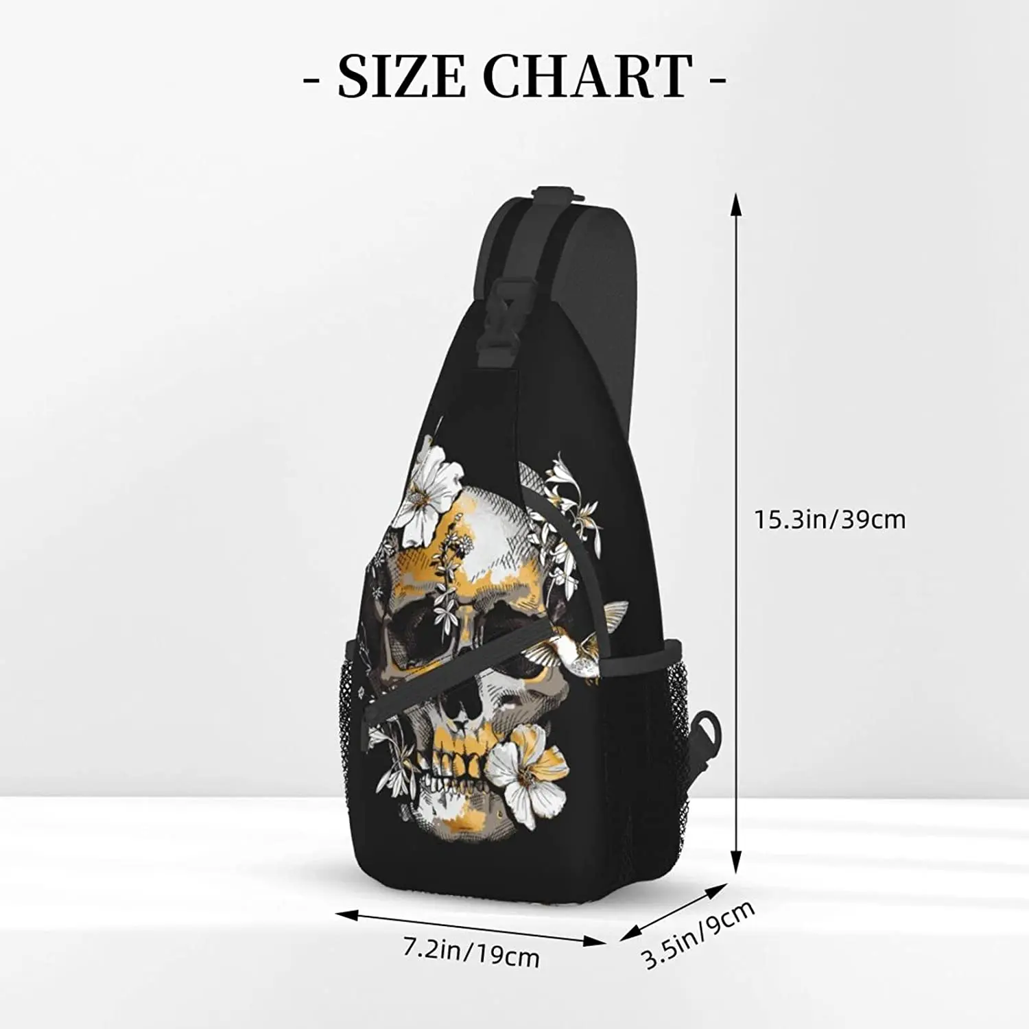 Skull Floral Sling Bag for Women Crossbody Backpack Travel Shoulder Hiking Bags Waterproof Daypack for Beach Outdoor Camping