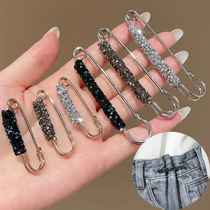 Classic Ingelegd Shiny Rhinestone Charm Tailleband Pin Voor Vrouwen Kleiner Opening Verzamel Taille Gesp Paperclip Delicate Sieraden