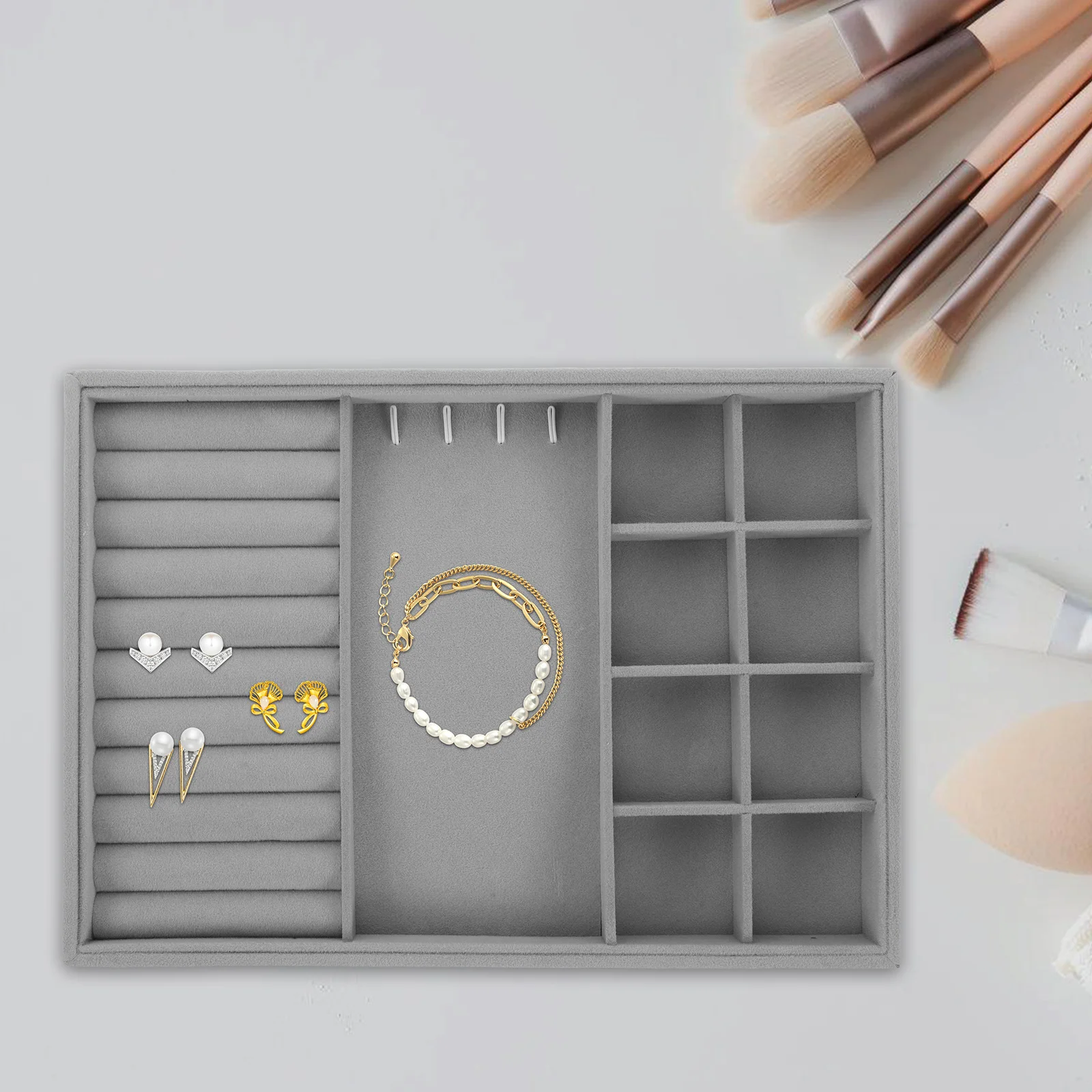 

Gray Large Velvet Jewelry Box Ring Earring Stud Organizer Display Stand Earring Display Box Storage Case Holder Bracelet
