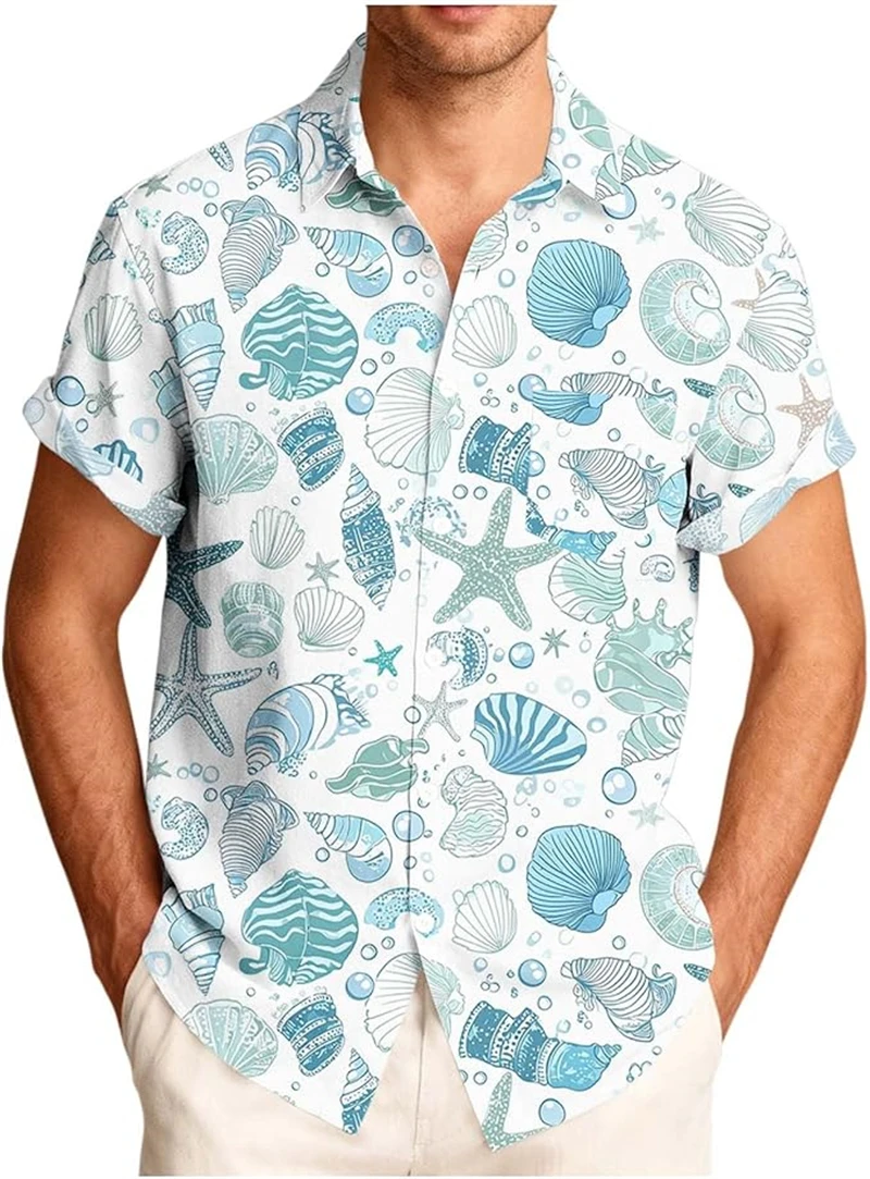 

Мужские гавайские рубашки с морскими мотивами: морские звезды и ракушки, 3D-принт, для пляжа, отпуска, вечеринок, забавные, оригинальные, женские блузки