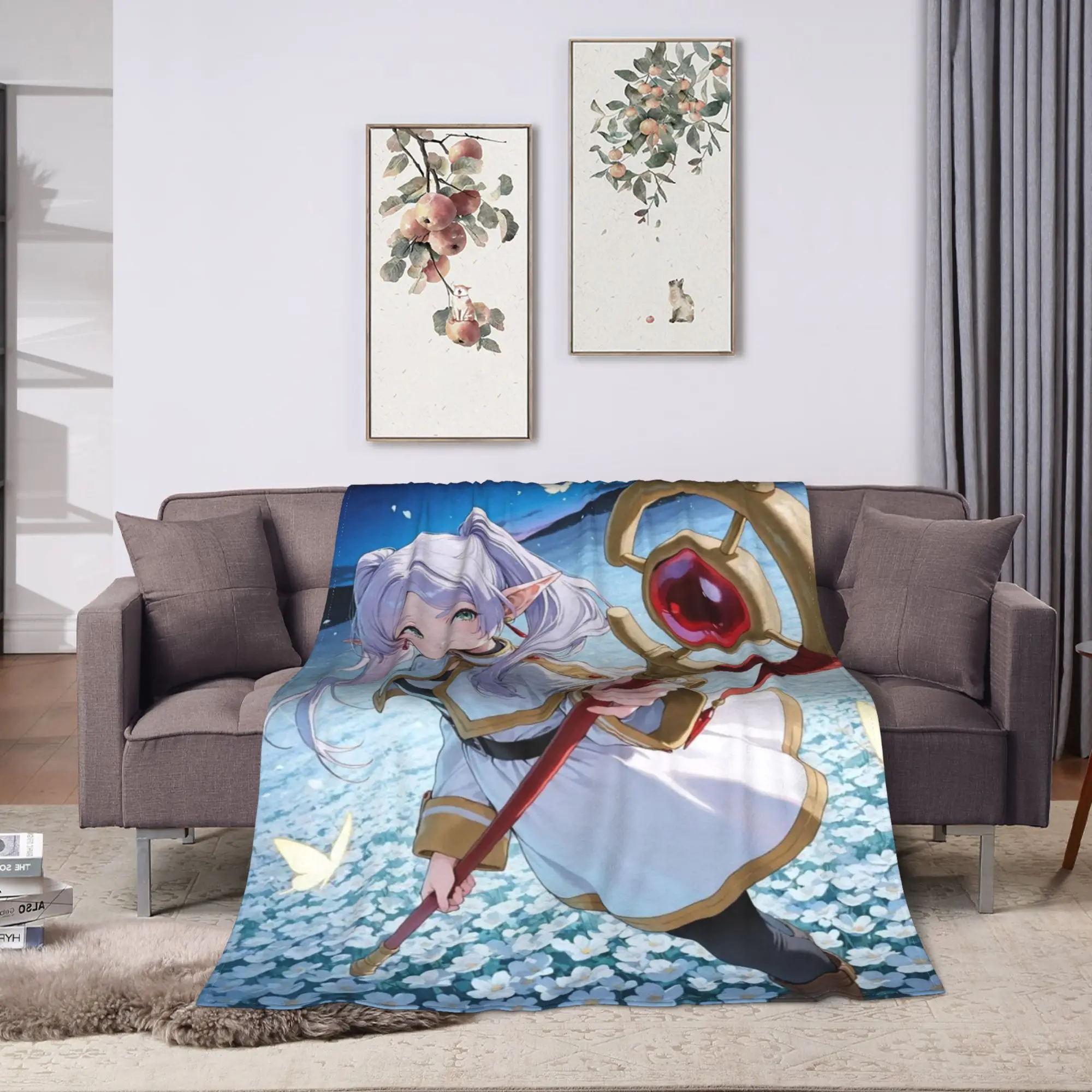 Frieren Beyond Journeys Warm Cozy Blanket  Trend Plane Travel Throw Blanket Couch Chair Flannel Bedspread Sofa Bed Cover