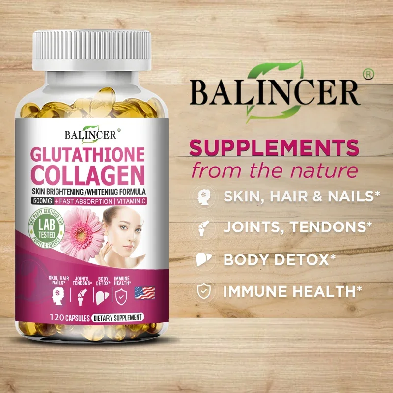 Glutathione Collagen 500mg + Fast Absorbing Vitamin C, Skin Whitening, for Skin, Hair, Nails, Joints, Liver, Detox, Immunity