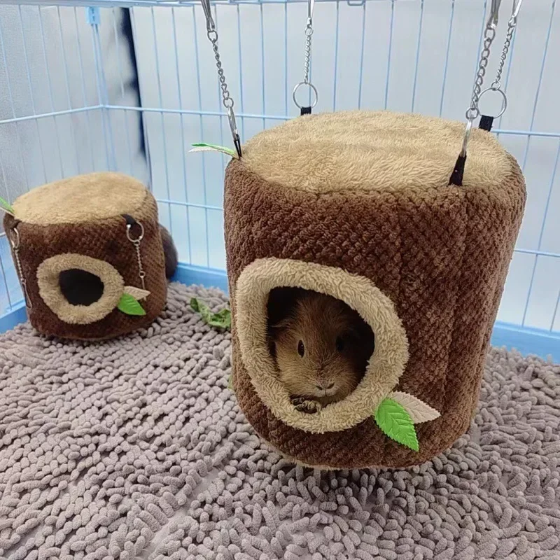 2025 Tree Stump Shape Hammock Small Animals Pet House Hamster Nest Guinea Pig Ferret Squirrel Rabbit Winter Warm Cotton Hang Bed