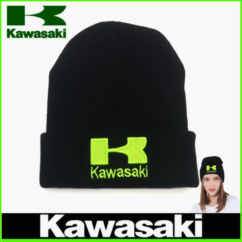 New Men's and Women's Autumn and Winter Fashion Embroidered Kawasaki Hat Moto GP Hat for Kawasaki Badge Winter Warm Knitted Cap