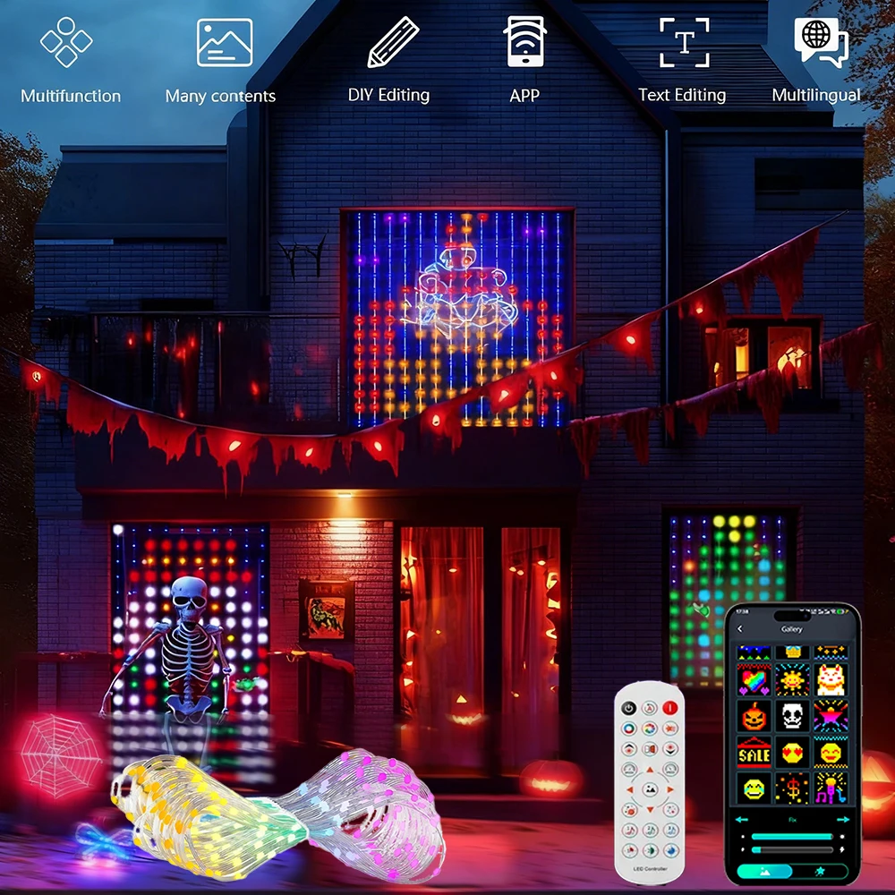 400LEDs أضواء الستار الذكية، تطبيق بلوتوث LED سلسلة RGB أضواء الجنية DIY عرض تغيير الموسيقى، لتزيين نافذة غرفة النوم.