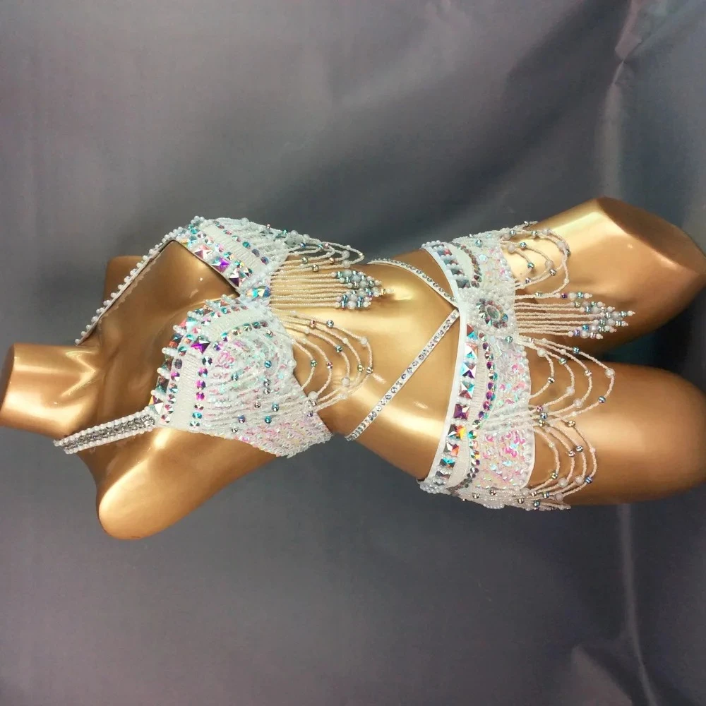 Showgirl evento roupa traje de dança do ventre halloween wear sutiã cinto 2 pçs conjunto carnaval rave trajes festa de natal dança wear