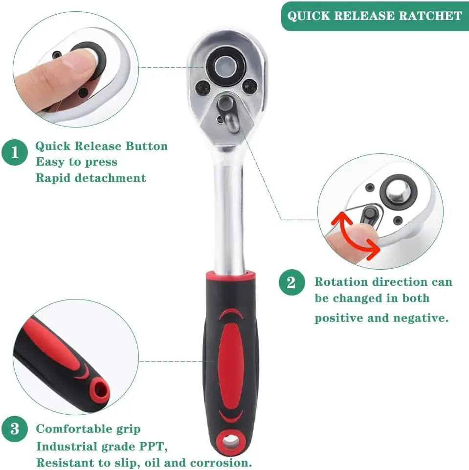 46 قطعة 1/4 بوصة محرك المقبس اسئلة وجع مجموعة، مع بت مجموعة مقابس متري وشريط تمديد لإصلاح السيارات والدراجات #6