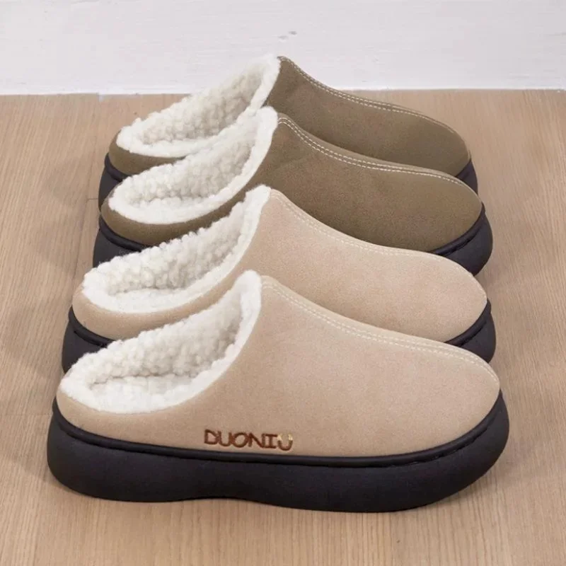 Winter Couple Closed Toe Slippers, Plush Fleece Lined Cloud Comfort, Non-Slip Durable Indoor Home Shoes view 2
