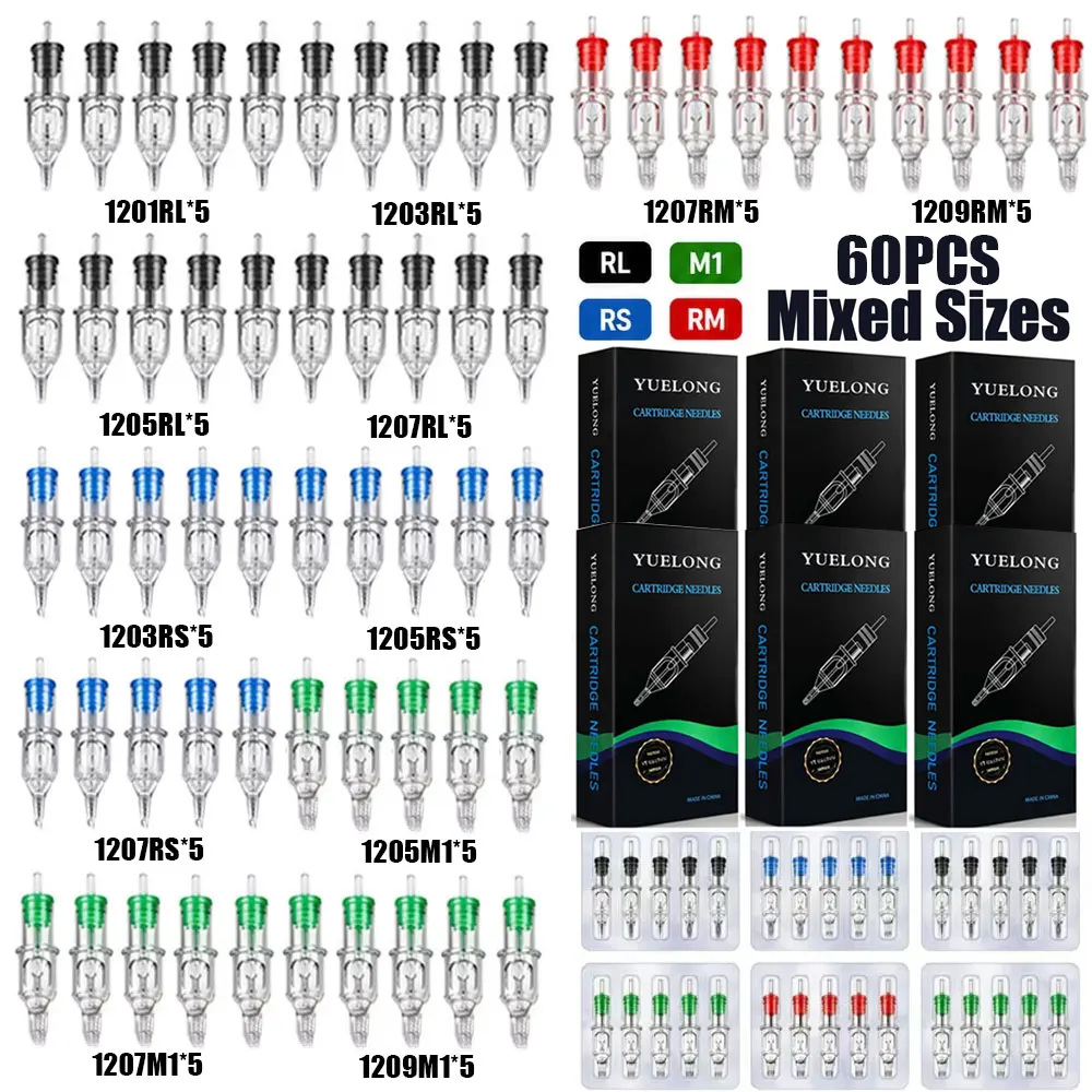

50/20pcs Mixed Tattoo Cartridge Needle Original RL RS RM M1 Disposable Sterilized Tattoo Needles Cartridge Pen Machine Needles