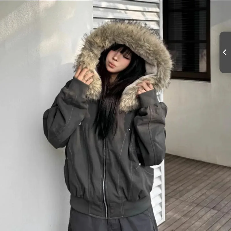 Winter Faux Collar Hooded Short Cotton Coats Tops Thicken Warm Fashion Fleece Lined Parkas Casual Chaquetas Korea Women Jackets