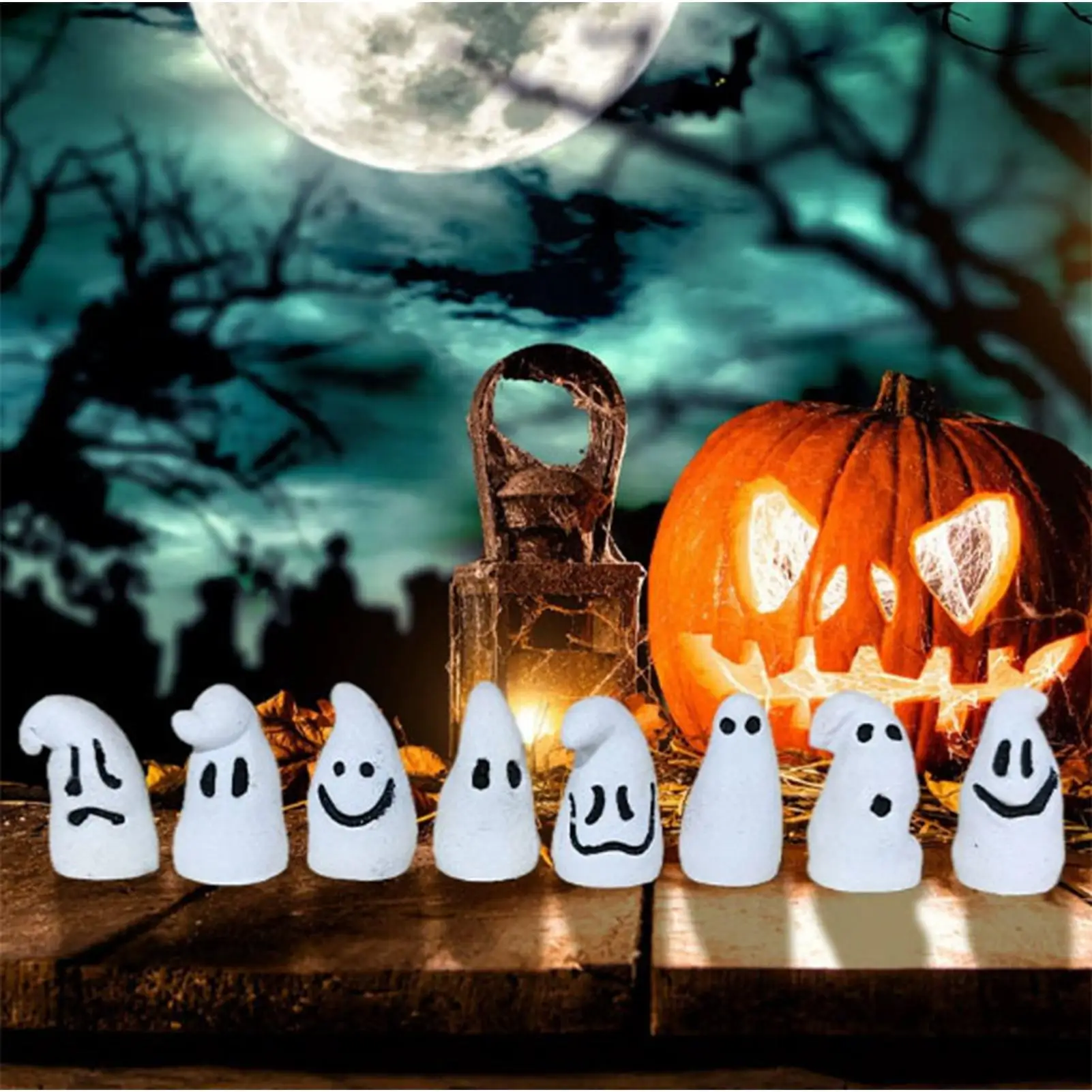 توهج في الظلام هالوين شبح مضيئة صغيرة الراتنج لطيف مصغرة شبح التماثيل 8 قطع حزب الحسنات الديكور لعبة ل