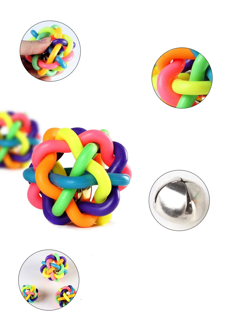 Buntes, gewebtes Glocken-Spielzeug, beliebtes, bissfestes Gummi-Haustier, zum Kauen, Spielen, Aufbringen von schönen Ballprodukten – Detail 4