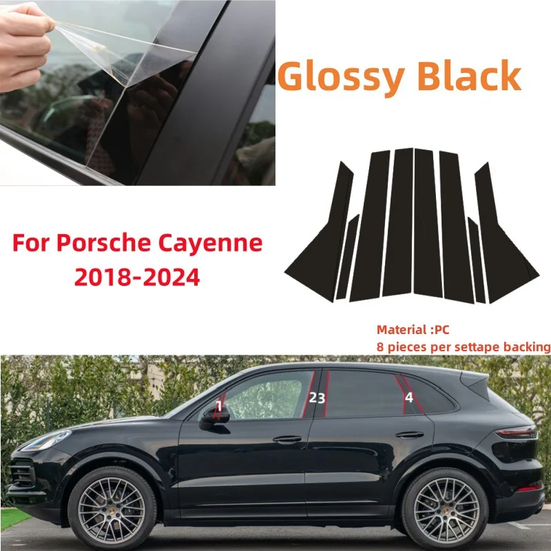 

For Porsche Cayenne 2006-2024 2018 2019 2020 8pcs Window Trim Covers Center Film Column B C Pillar Posts Sticker Car Accessories