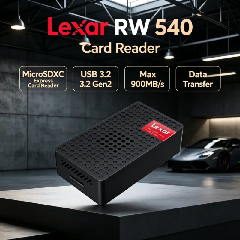 Lexar MicroSDXC Express Card Reader RW540 PLAY PRO MicroSD Card Reader Built-in Fan USB 3.2 Type-C for Video Transfer
