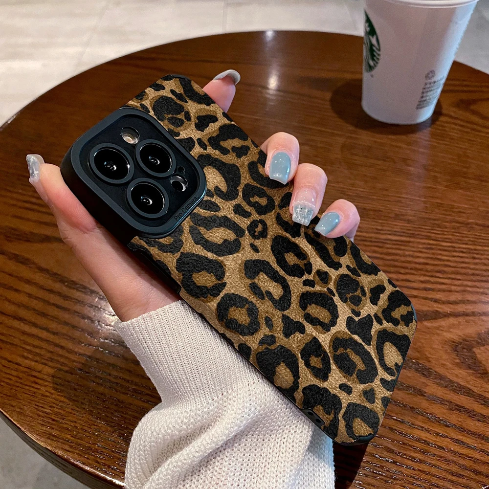 Für iPhone 16 Pro Max Gold Leopard Silikon Ledertasche für iPhone 14 Plus 13 12 11 15 Pro Max Mini Weiche stoßfeste Vollabdeckung