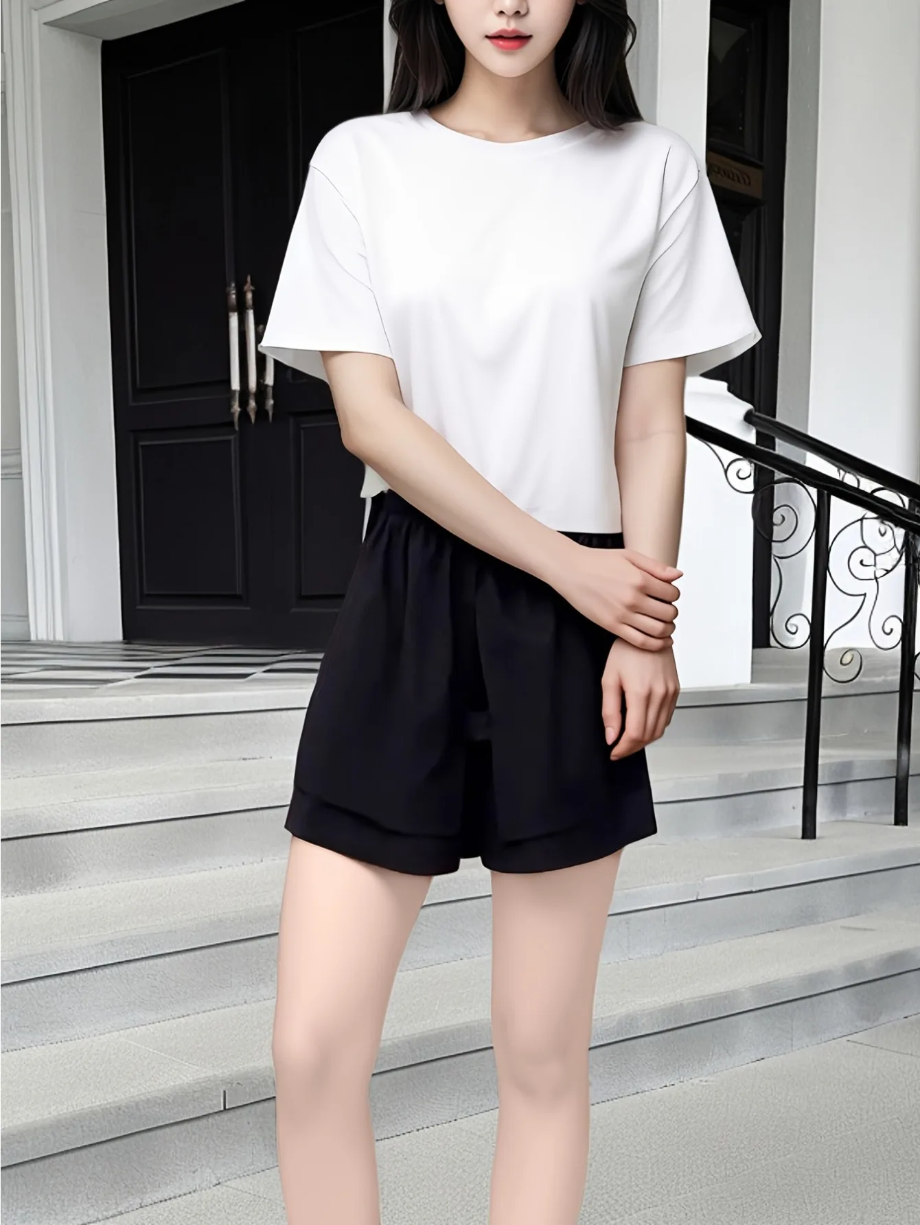 Unique Double Layer Bloomer Pants Asymmetrical Skort Casual A-Line Wide Leg Five-Quarter Shorts Summer Fashion