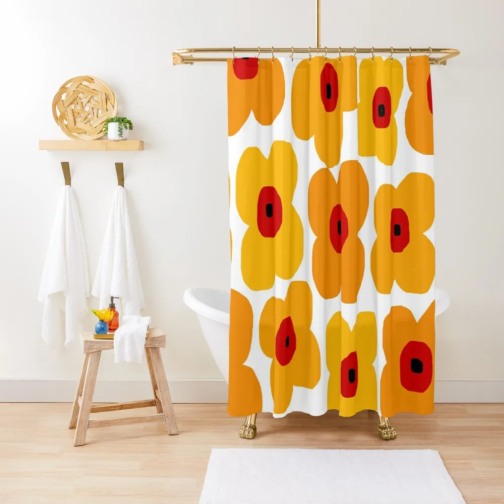 

Cute Modern Scandinavian Floral Pattern in Gradient Orange Shower Curtain Funny Shower Shower Set In The Bathroom Curtain
