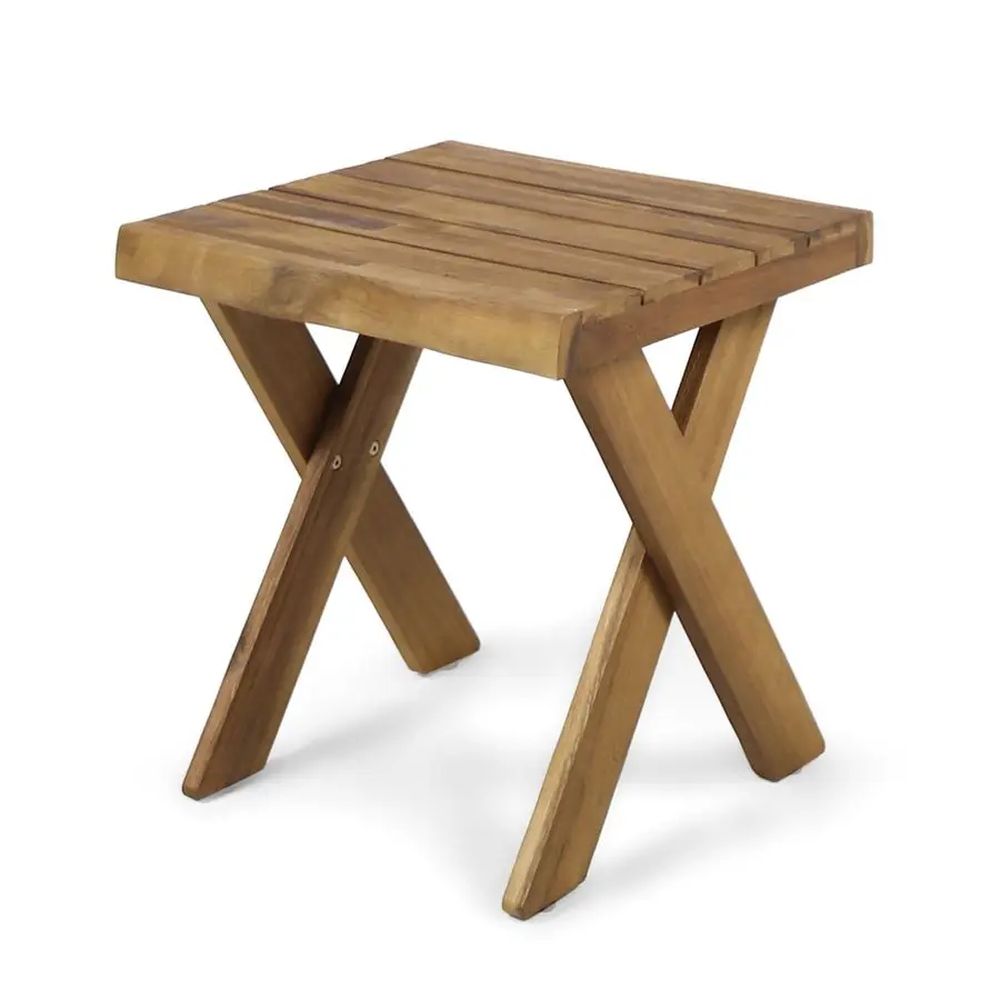 Outdoor Acacia Wood Side Table, Sandblast Teak Finish