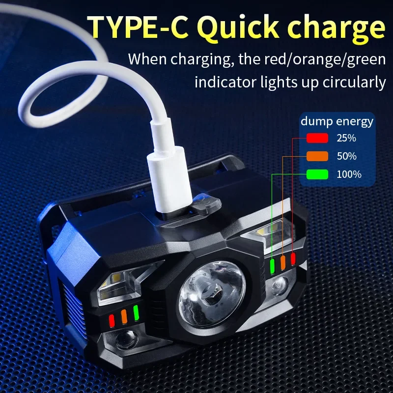 Powerful LED Induction Headlamp USB Rechargeable Sensor Headlight Warning Light Waterproof Head Lamp for Fishing Camping Hiking