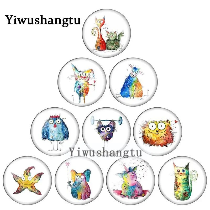 New watercolour animals cat sheep unicorn bird 12mm/20mm/25mm/30mm Round photo glass cabochon demo flat back Making findings