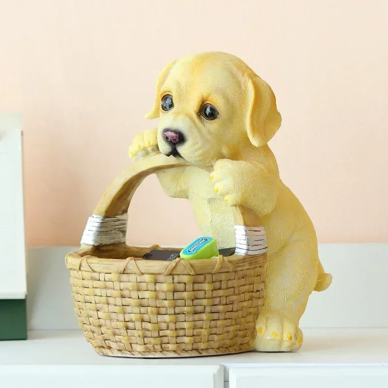 Simulation Labrador Retriever Sculpture Storage Basket Home Accessories Corgi Animal Resin Statue Debris Storage Basket Room Dec