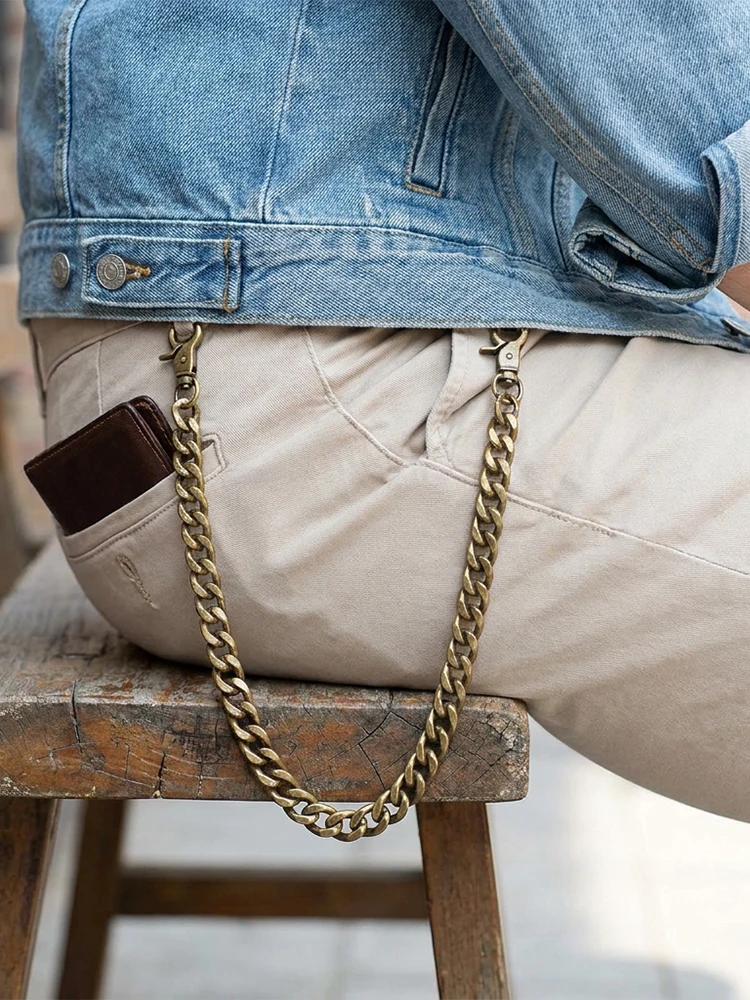 Hip-Hop 20-Zoll Lange Hose Trucker Biker Jeans mit 12mm Diamantschliff Kubanischer Kette, Krabben-Drehverschluss, Schlüsselanhänger, Bronze EDC Geschenk – Detail 6